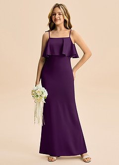 Azazie Galene Junior Syrena Satyna elastyczna Długość podłogi Młodsza druhna Sukienka image3