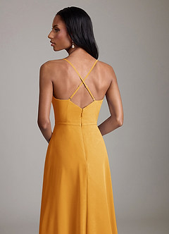 Azazie Naeem Bridesmaid Dresses Butterscotch A-Line V-Neck Ruffle Chiffon Dress image7