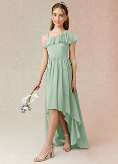 Azazie Mango Junior Abito A-Line in Chiffon Increspato Agave image3