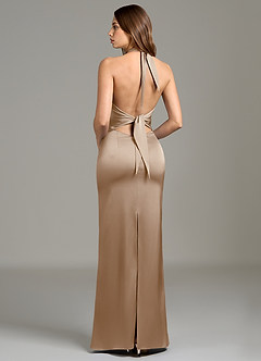 Azazie Francesca Robes de demoiselle d'honneur Robe Fourreau en Satin extensible Taupe image4