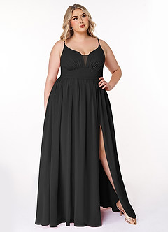 Azazie Rayna Bridesmaid Dresses Black A-Line V-Neck Pleated Chiffon Dress image7
