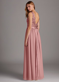 Azazie Elly Abiti da Damigella Abito A-Line in Chiffon Scollo a barchetta in pizzo Rosa Polverosa image5