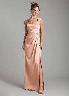 Azazie Filippa Robes de demoiselle d'honneur Robe Trapèze en Satin extensible Plissée Or Rose image1