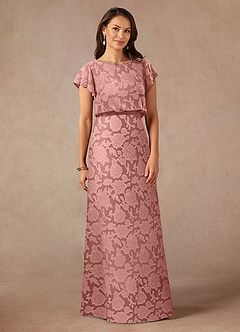 Azazie Lehi vestidos de madre de la novia Vestido de Rosetón de Devorado Floral de Corte En A con Cuello de barco image3