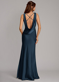 Azazie Cheryl Vestidos de damas de honor Vestido Azul Marino Oscuro de Satén Elástico de Corte Sirena image5