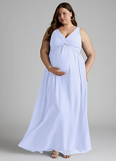 Azazie Yetta Maternity Bridesmaid Dresses A-Line V-Neck Gathered Chiffon Floor-Length Dress image7