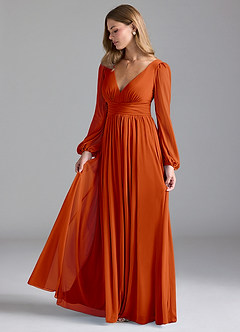 Azazie Norah Bridesmaid Dresses Paprika A-Line Mesh Dress image4