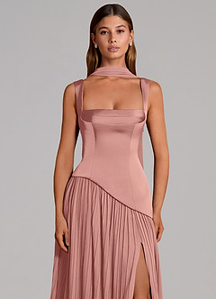 Azazie Stephanie Bridesmaid Dresses Rosette A-Line Pleated Stretch Satin Dress image6