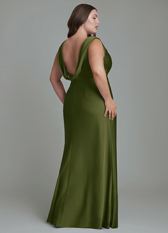 Azazie Kieryn Bridesmaid Dresses Bright Olive Mermaid Pleated Stretch Satin Dress image8