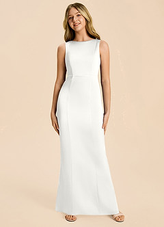 Azazie Emi Junior White Sheath Bow Stretch Satin Dress image6