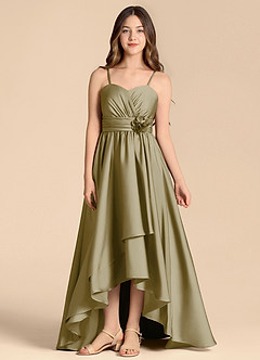 Azazie Catalina Junior A-Linie Herzausschnitt Stretch-Satin Kleid Moosgrün image1