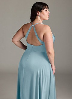 Azazie Davis Vestidos de damas de honor Vestido de Azul Malhumorado de Satén Elástico de Corte en A con Plisado image12