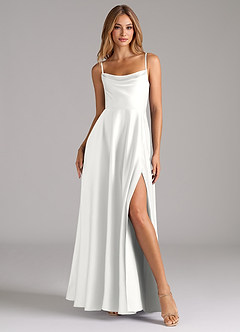 Azazie Elle Brudepigekjoler En streg Plisseret Stræk satin Gulv-længde Kjole image4