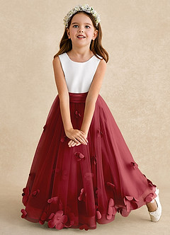 Azazie Vi Flower Girl Dresses Pomegranate A-Line Sleeveless Tulle Dress image6