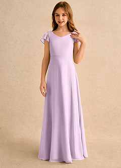 Azazie Nari Girls Formal Flower Girl Dresses Frosted Lilac A-Line with Sleeves Chiffon Dress image5