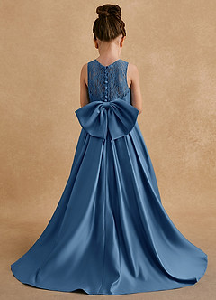 Azazie Sammy Flower Girl Dresses Twilight A-Line Lace Matte Satin Dress image4
