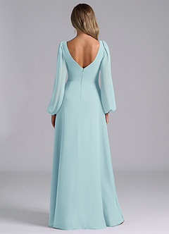 Azazie Omari Bridesmaid Dresses Sea Glass A-Line Long Sleeve Chiffon Dress image6