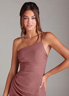 Azazie Eren Bridesmaid Dresses Desert Rose Sheath One Shoulder Chiffon Dress image6