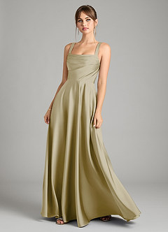 Azazie Shaude Bridesmaid Dresses Moss Green A-Line Pleated Stretch Satin Dress image7