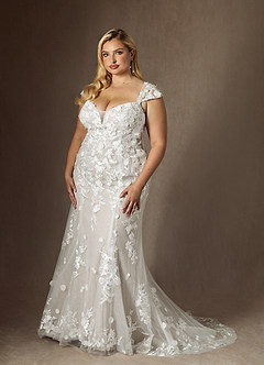 Azazie Salina Abiti da Sposa Abito Sirena in Tulle con Scollo a Cuore e Paillettes Bianco Diamante image11