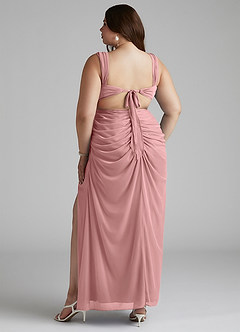 Azazie Jesaphine Vestidos de damas de honor Vestido de Rosa Polvorienta de Malla de Corte Recto con Fruncido image10