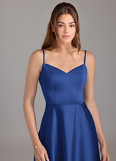 Azazie Marley Vestidos de damas de honor Vestido de Azul Real de Satén Elástico de Corte en A Convertible con Vestidos sin tirantes image2