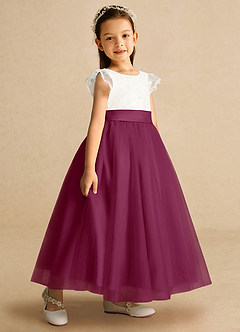 Azazie Pookie Flower Girl Dresses Mulberry A-Line Lace Tulle Dress image2