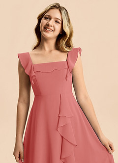 Azazie Nori Junior Blushing Pink A-Line Ruched Chiffon Dress image7