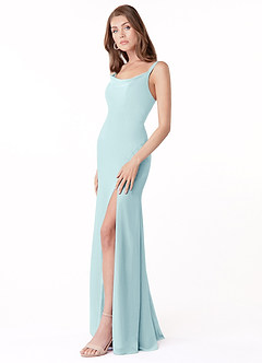 Azazie Salma Final Sale Sea Glass Sheath Side Slit Chiffon Dress image3