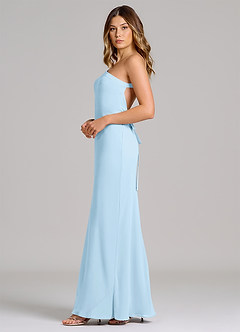 Azazie Monroe Vestidos de damas de honor Vestido de Azul Cielo de Gasa de Corte Recto con Hombro unilateral image5