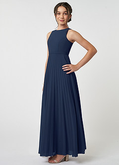 Azazie Lindie Junior A-Linie Plissee Chiffon Kleid Dunkelmarine image3