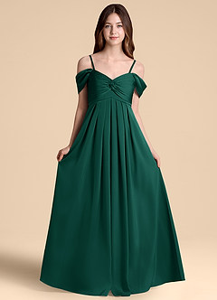 Azazie Kaitlynn Junior Emerald A-Line Off the Shoulder Stretch Satin Dress image6