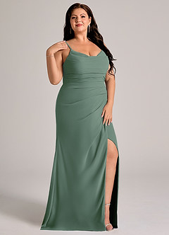 Azazie Deandra Brudtärnklänningar Klä av Sjöjungfru i Chiffong Plisserad Eukalyptus image11