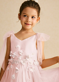 Azazie Minia Flower Girl Dresses Blushing Pink A-Line Bow Matte Satin Dress image4