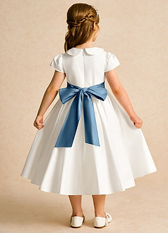 Azazie Deary Flower Girl Dresses Ivory Bermuda A-Line Bow Cotton Dress image2