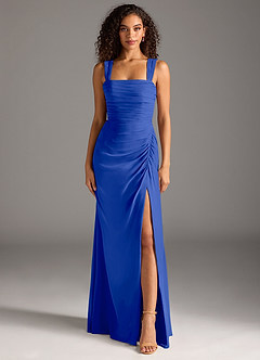 Azazie Jesaphine Bridesmaid Dresses Royal Blue Sheath Bow Chiffon Dress image5