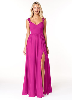 Azazie Cleobella Bridesmaid Dresses Fuchsia A-Line Sweetheart Lace Chiffon Dress image1