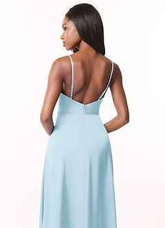 Azazie Brielle Bridesmaid Dresses Sky Blue A-Line Cowl Spaghetti Straps Stretch Satin Dress image5
