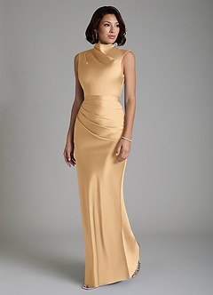 Azazie Lumia Bridesmaid Dresses Gold Sheath Corset Stretch Satin Dress image5