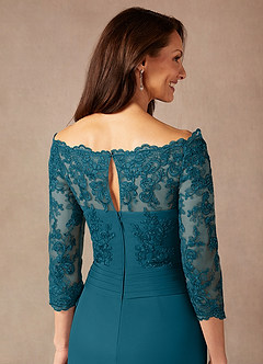 Azazie Rhonda Mother of the Bride Dresses Ink Blue Mermaid Off the Shoulder Mesh Dress image8