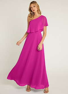 Azazie Lizzy Final Sale Fuchsia A-Line One Shoulder Chiffon Dress image5
