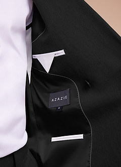 front Collins Black Double Breasted Wool Blend Suit Jacket