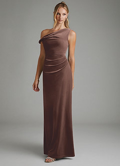 Azazie Emerson Bridesmaid Dresses Ganache A-Line Off the Shoulder Velvet Dress image6
