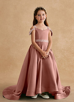 Azazie Jodi Blumenmädchenkleider A-Linie Matte Satin Kleid Zedernrose image4