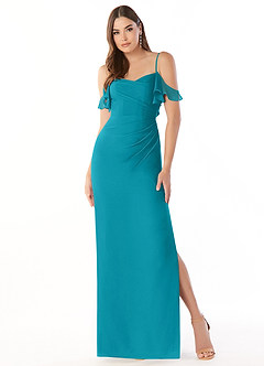 Azazie Emeralda Bridesmaid Dresses Jade Sheath Off the Shoulder Chiffon Dress image3