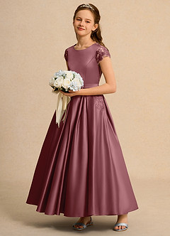 Azazie Bunny Junior Formal vestidos de niña de las flores Vestido de Rosa Del Desierto de Encaje de Princesa image6