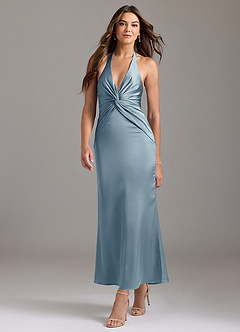 Azazie Valerie 신부 들러리 드레스 인어 주름진 스트레치 새틴 발목 길이 드레스 image3