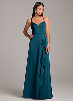 Azazie Naeem Bridesmaid Dresses Ink Blue A-Line Stretch Satin Dress image5