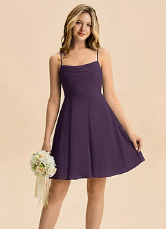 Azazie Bear Junior Plum A-Line Pleated Chiffon Dress image1