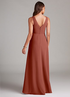 Azazie Nelly Robes de demoiselle d'honneur Robe Trapèze en Mousseline de soie Plissée Auburn image5